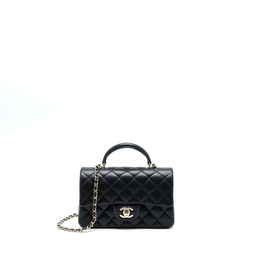 Chanel Top Handle Mini Rectangular Lambskin Black L (Microchip)