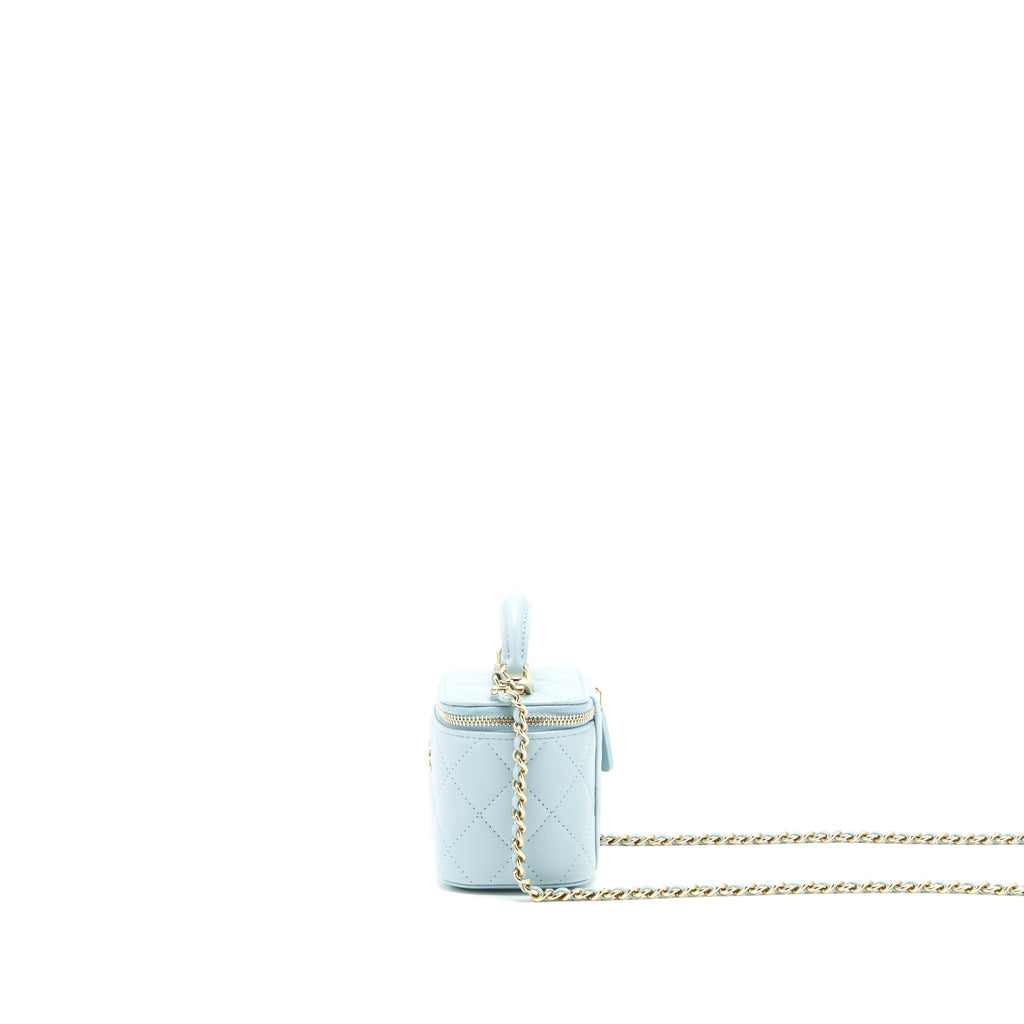 Chanel 22P Top Handle Mini Vanity With Chain Lambskin Light Blue L