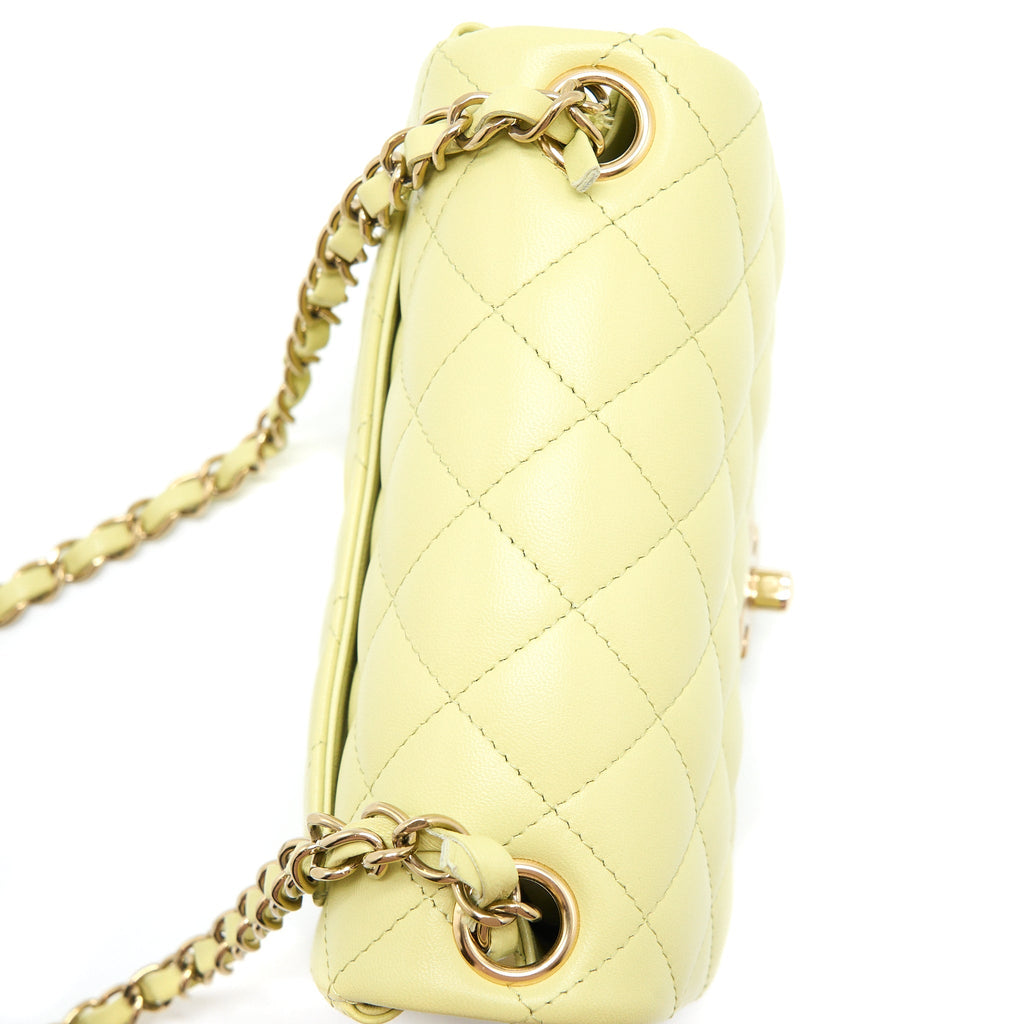 Chanel 23C Mini Square Flap Bag Lambskin Light Green L (Microchip)