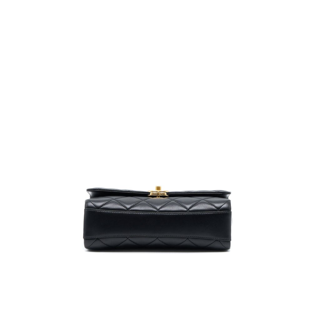 Chanel 22S Letter/Crystal Handle Flap Bag Lambskin Black Brushed (Microchip)