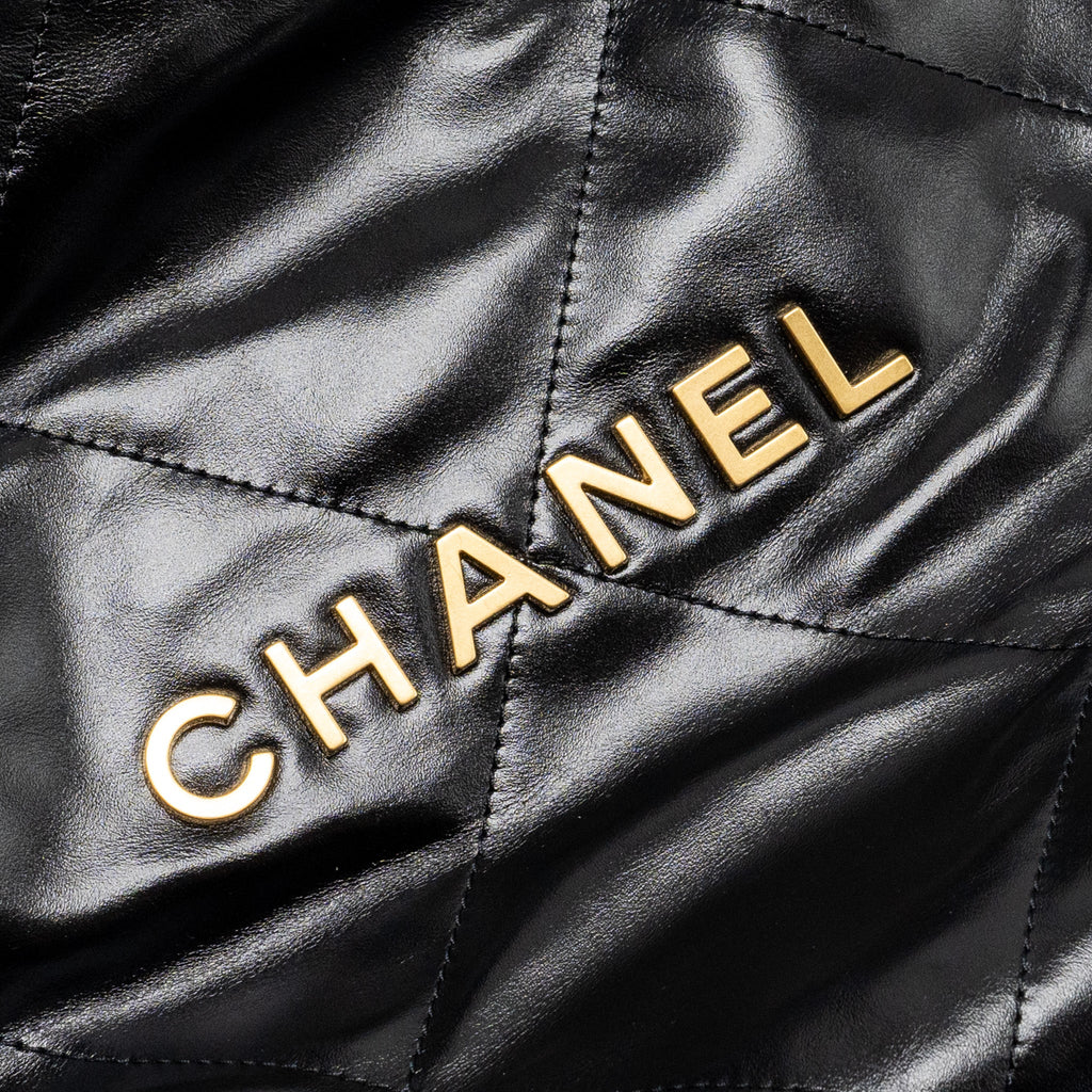 Chanel Small 22 Bag Gold Letter Shiny Calfskin Black  (Microchip)
