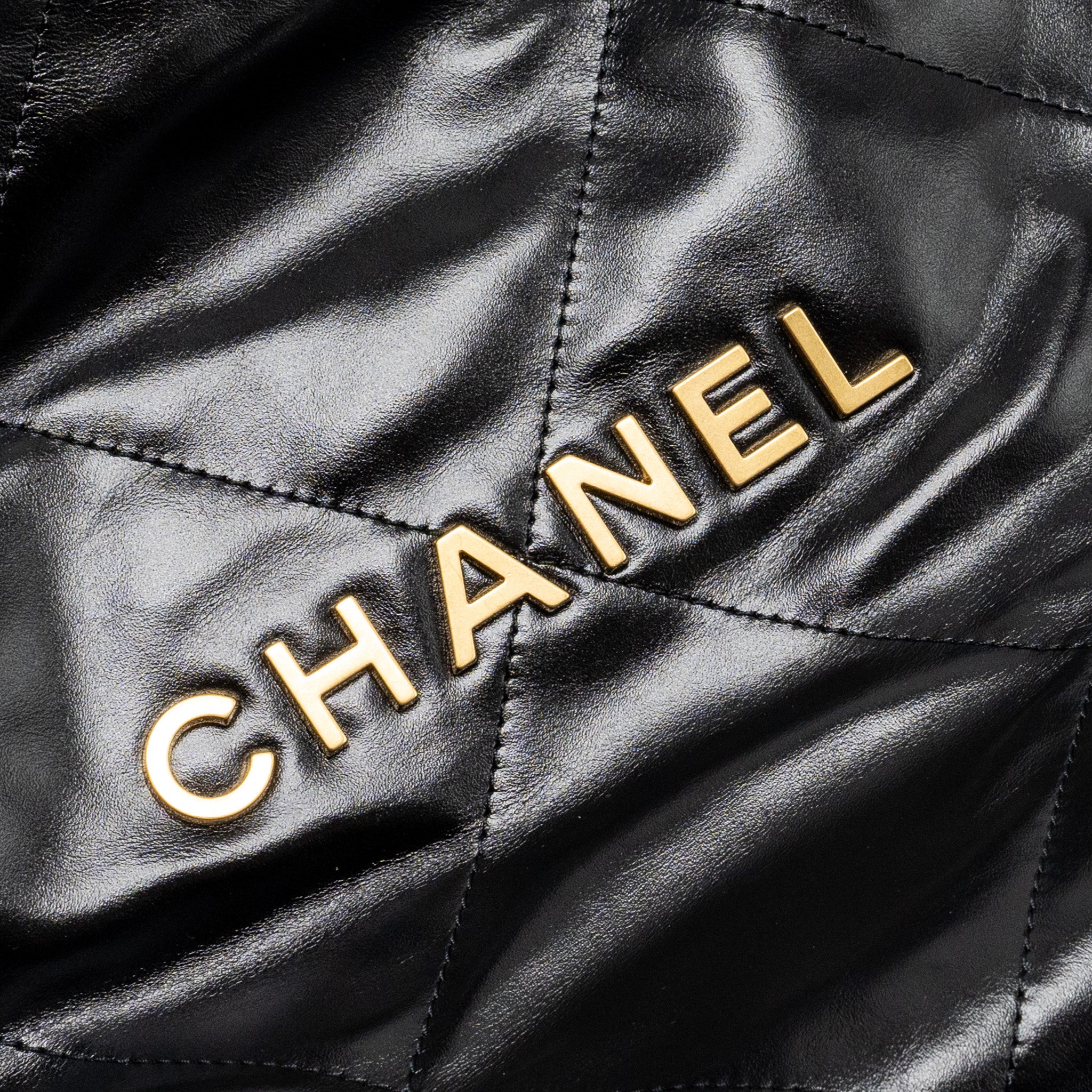 Chanel Small 22 Bag Gold Letter Shiny Calfskin Black  (Microchip)