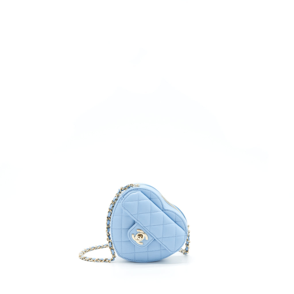 Chanel 22S Small Heart Bag Lambskin Light Blue L