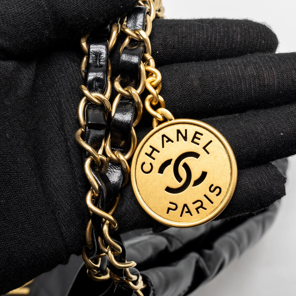 Chanel Small 22 Bag Gold Letter Shiny Calfskin Black  (Microchip)