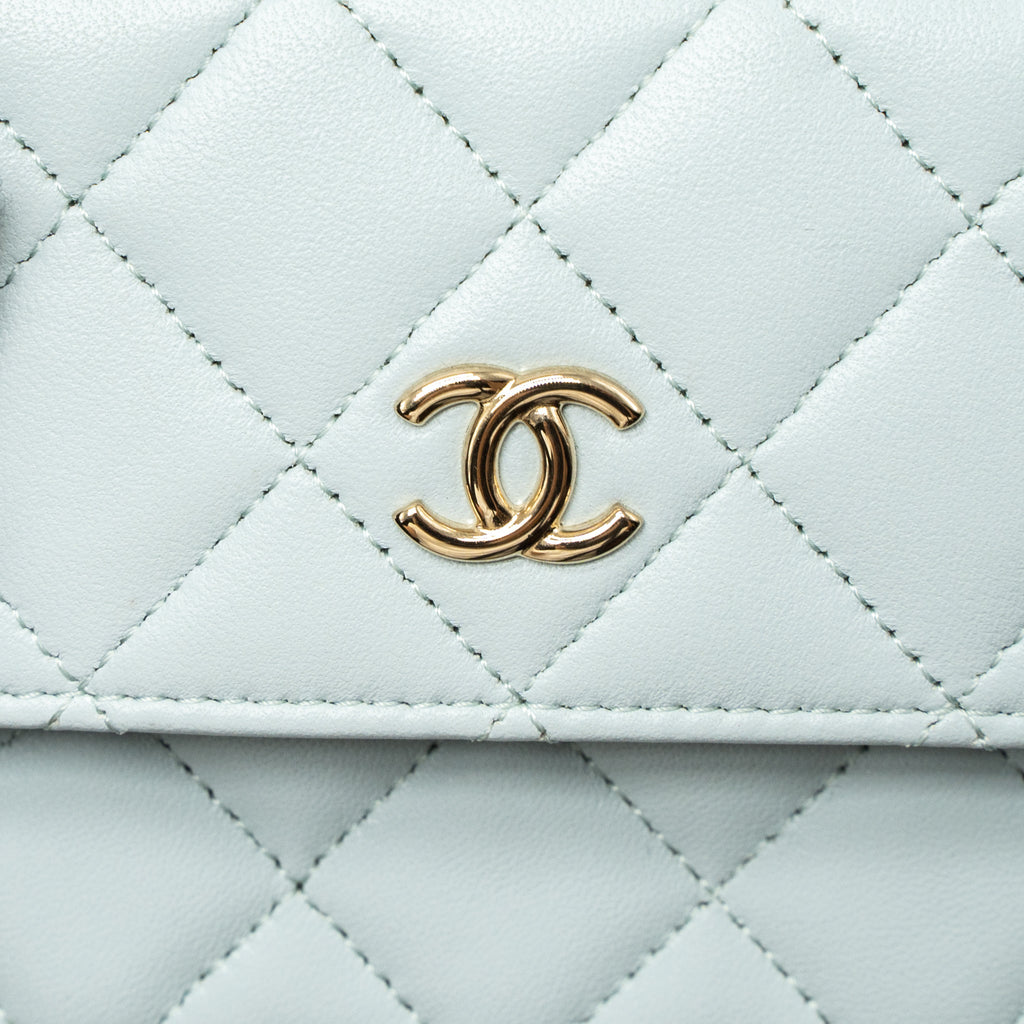 Chanel Mini Flap Bag Ribbon Chains Lambskin Light Blue L