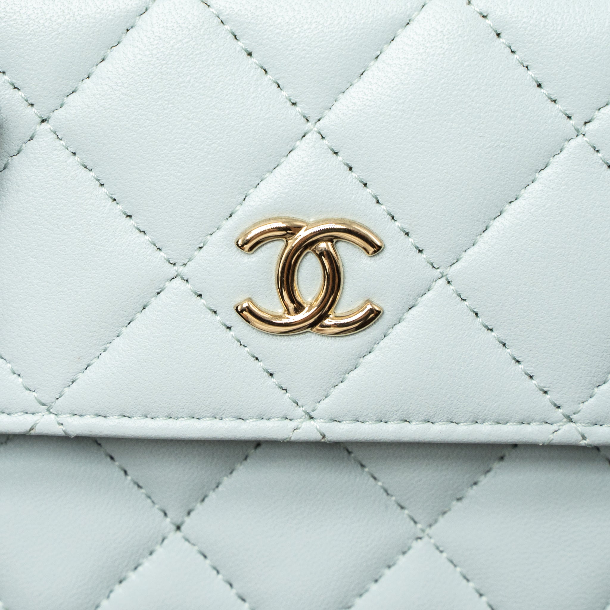 Chanel Mini Flap Bag Ribbon Chains Lambskin Light Blue L