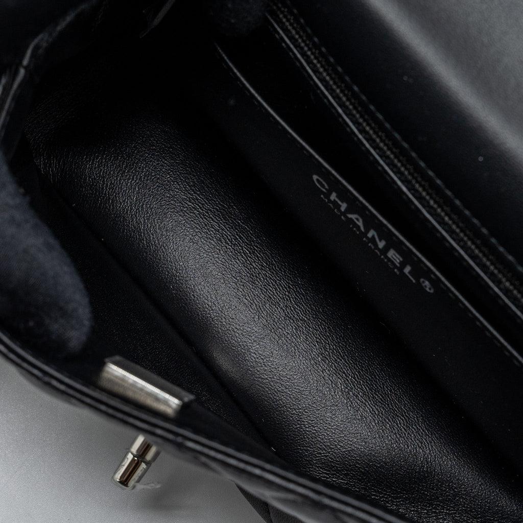 Chanel mini rectangular flap bag lambskin black  (Microchip)