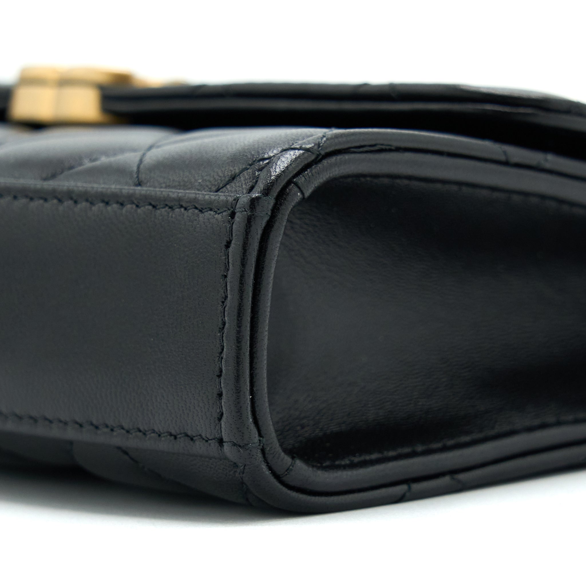 Chanel 22B Flap Bag With Enamel/CC Logo Top Handle Lambskin Black Brushed