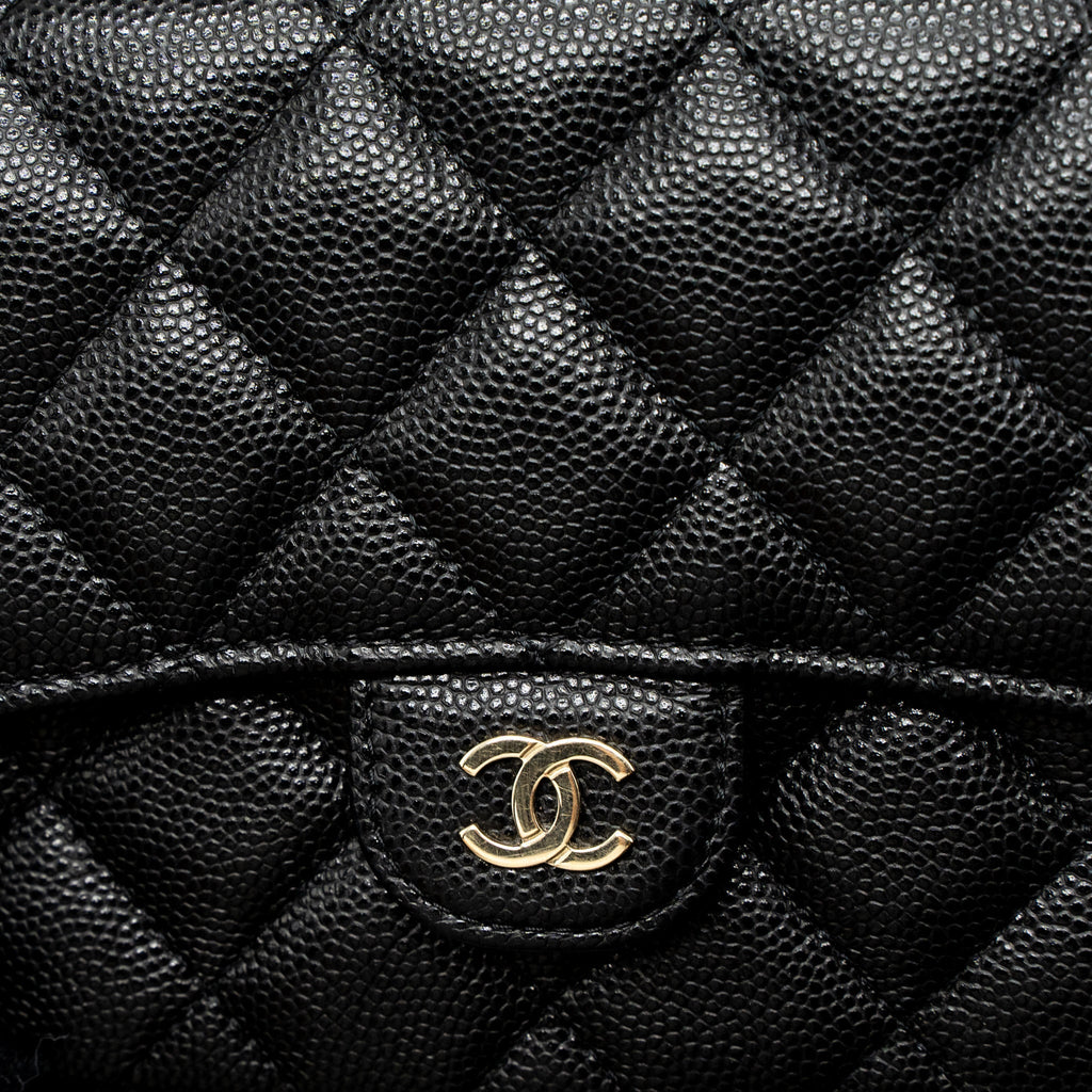Chanel Double Pocket Wallet on Chain Caviar Black L (Microchip)