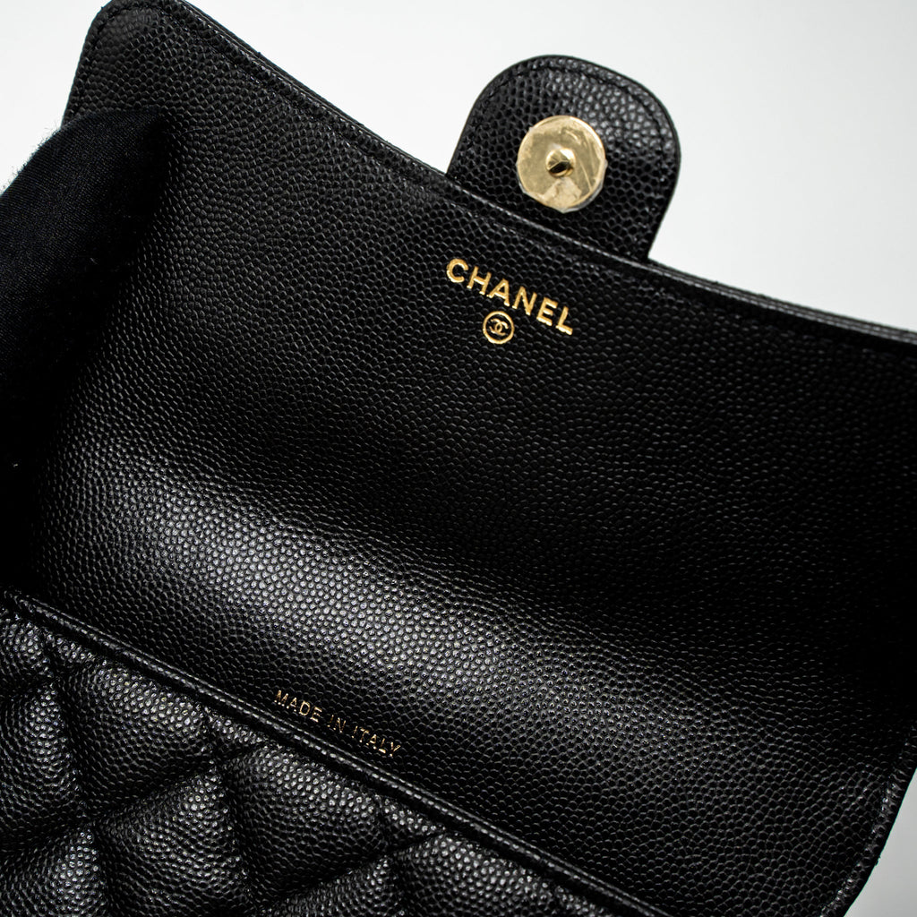 Chanel Double Pocket Wallet on Chain Caviar Black L (Microchip)