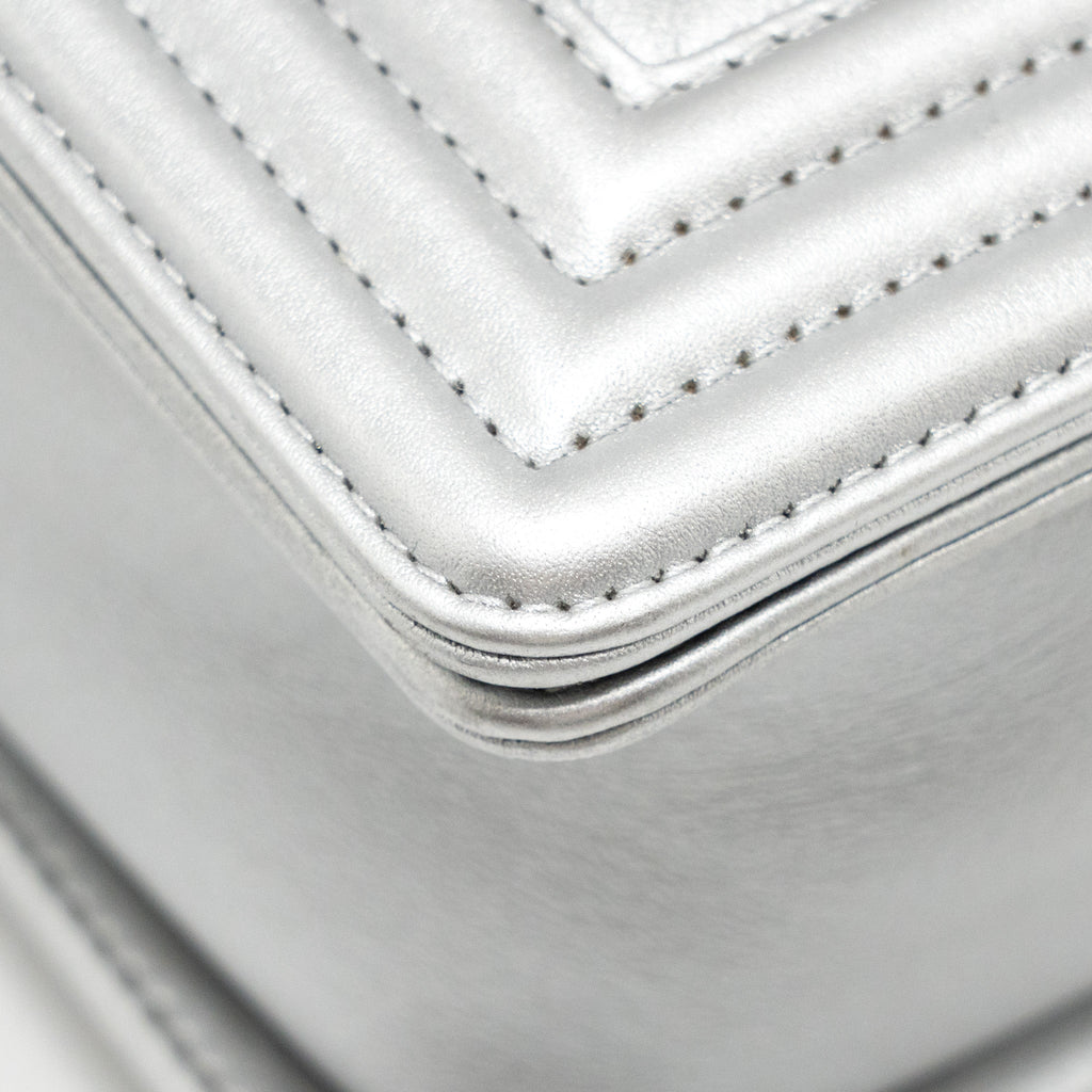 Chanel Medium Boy Bag Lambskin Silver