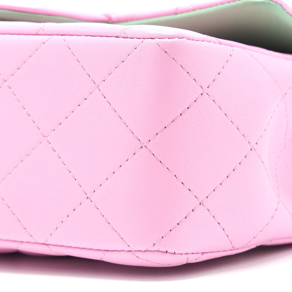 Chanel Top Handle Mini Rectangular Lambskin Pink/Light Green L (Microchip)