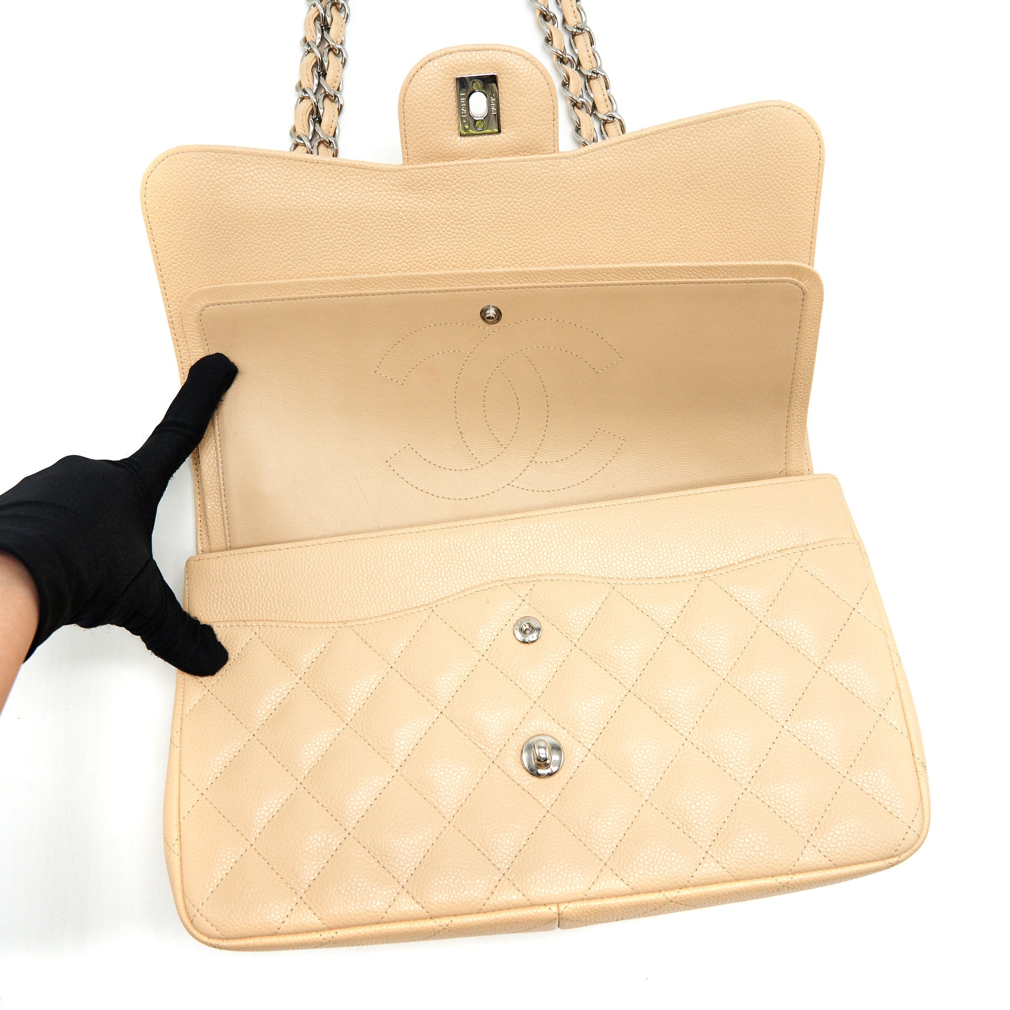 Chanel Classic Jumbo double flap Bag caviar beige