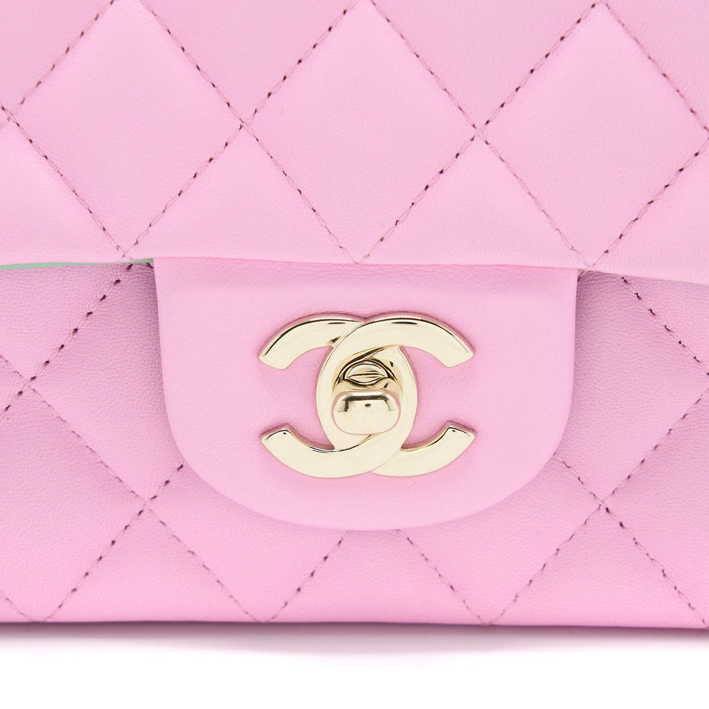 Chanel Top Handle Mini Rectangular Lambskin Pink/Light Green L (Microchip)