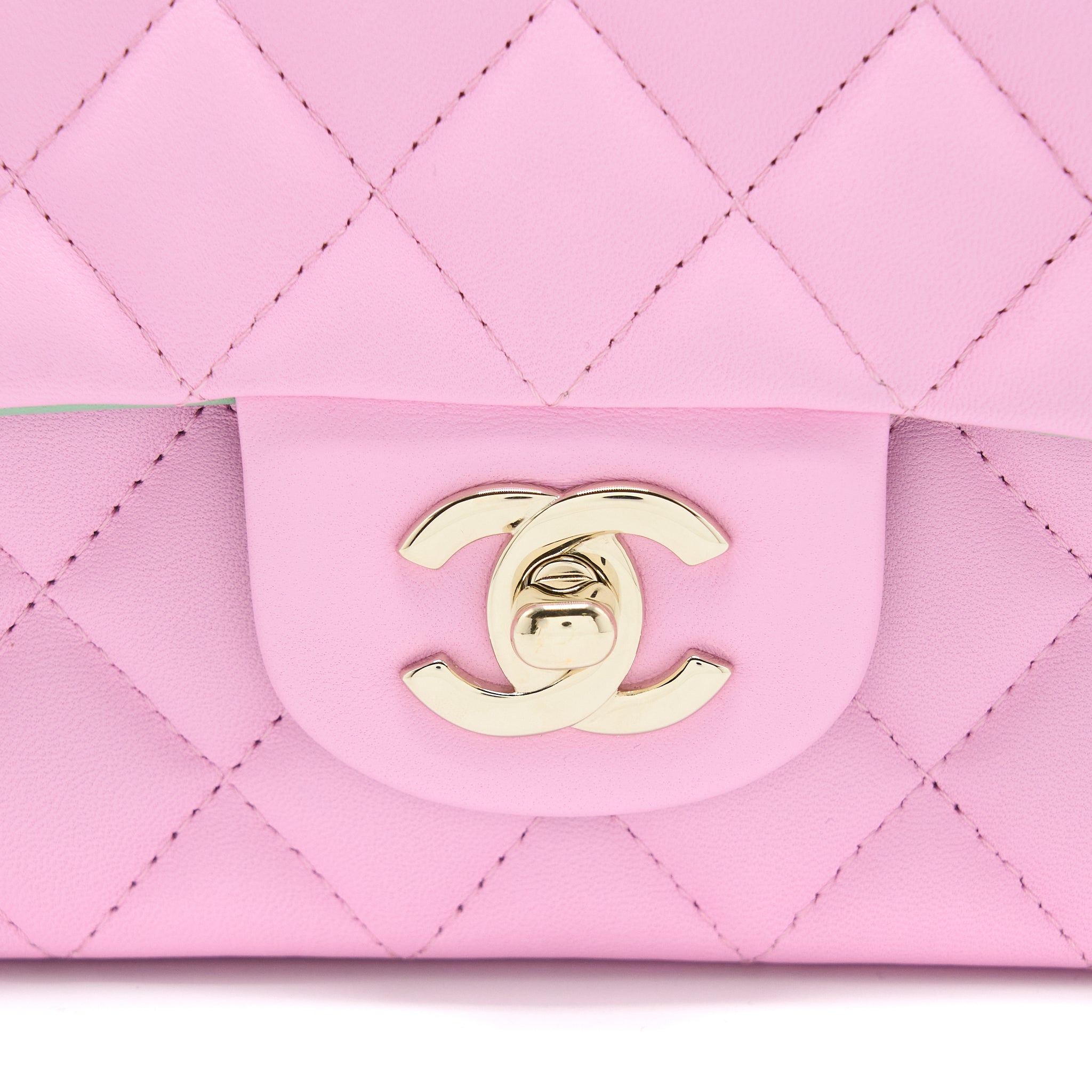 Chanel Top Handle Mini Rectangular Lambskin Pink/Light Green L (Microchip)