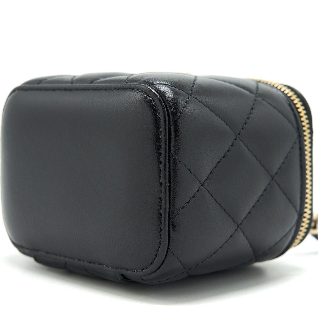 Chanel Mini Vanity With Camellia Chain Lambskin Black L