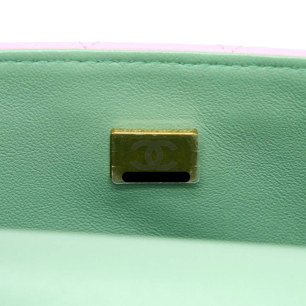 Chanel Top Handle Mini Rectangular Lambskin Pink/Light Green L (Microchip)