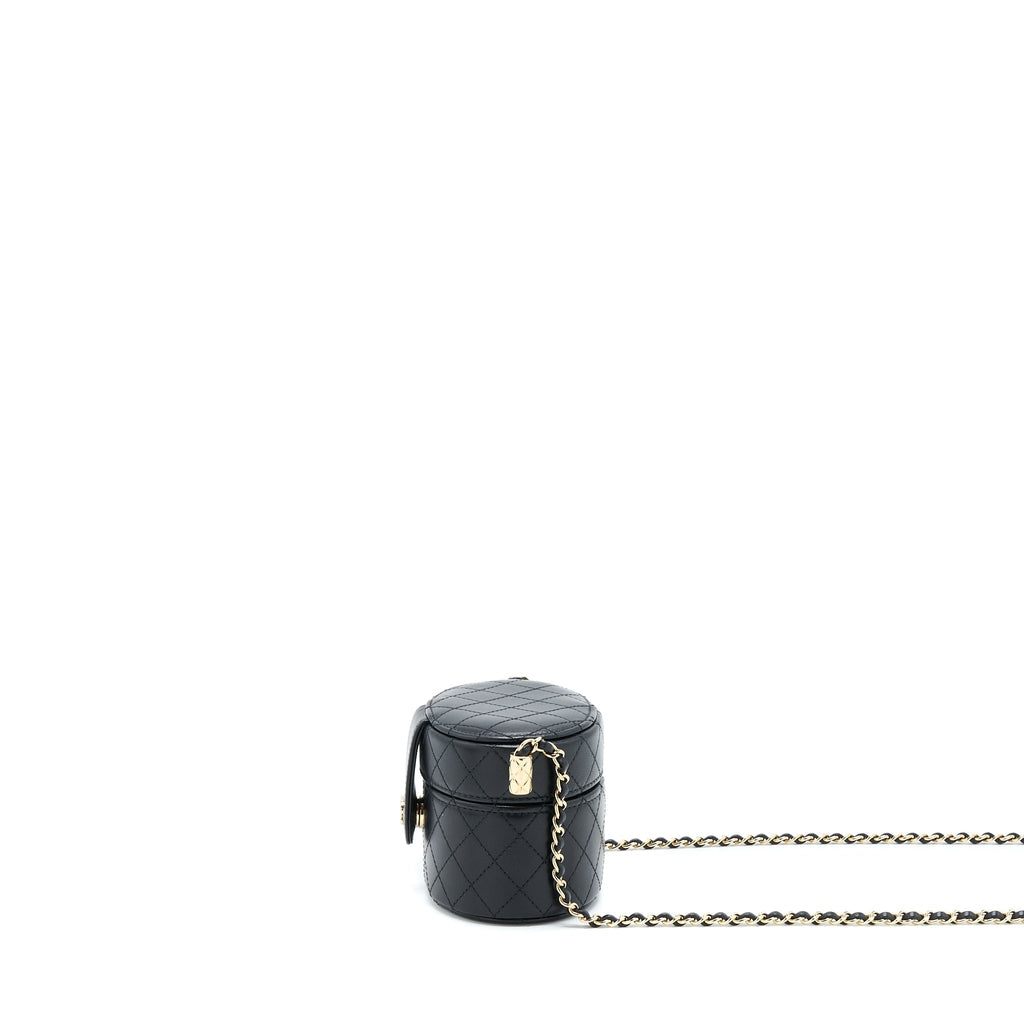 Chanel Mini Round Vanity With Chain Lambskin Black L
