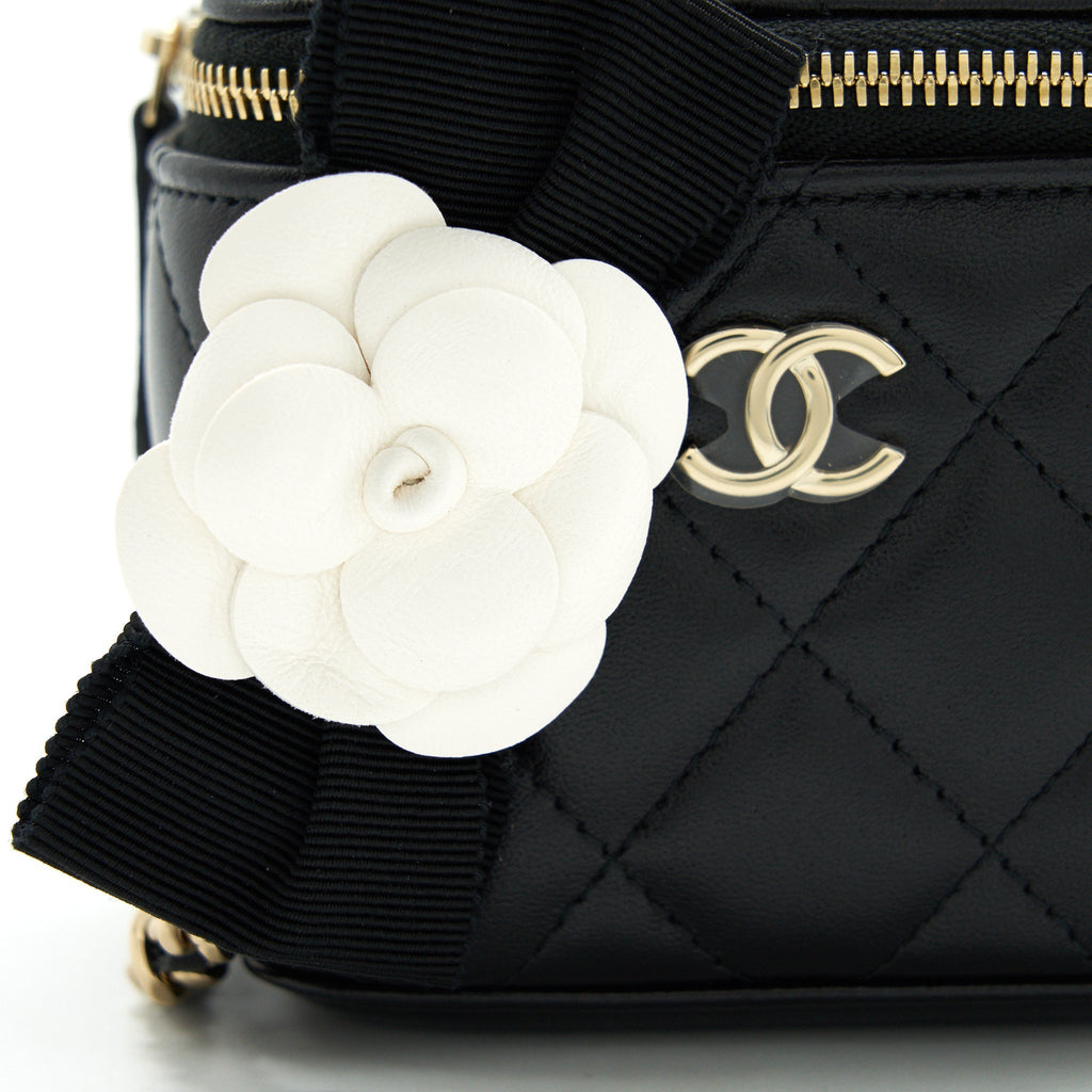 Chanel Mini Vanity With Camellia Chain Lambskin Black L