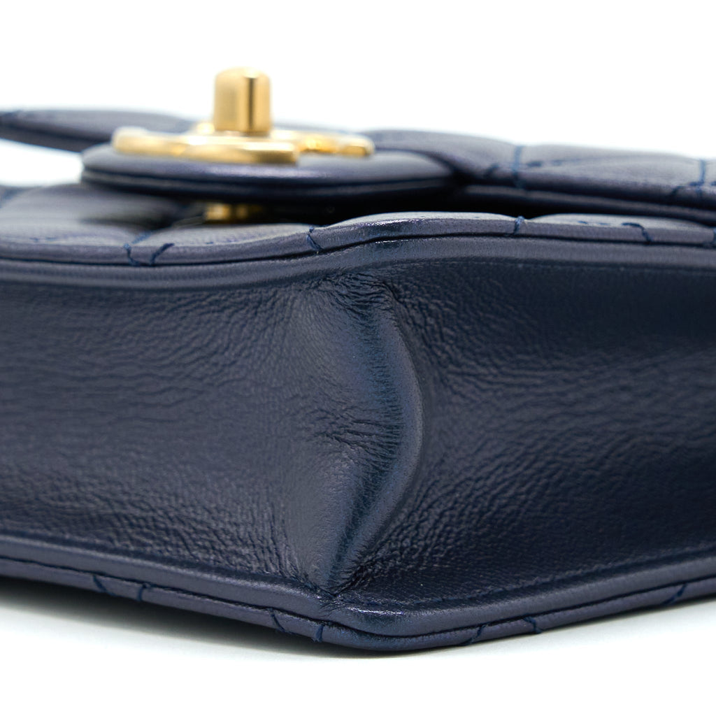 Chanel Vertical Pearl Flap Bag Lambskin Dark Blue