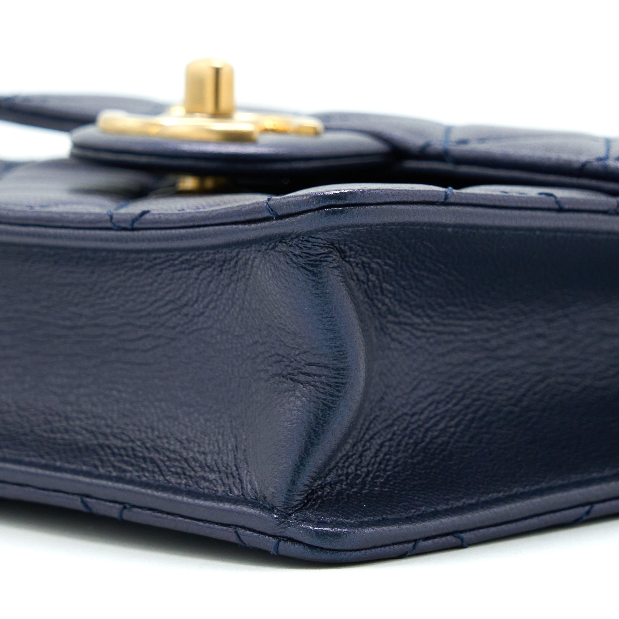 Chanel Vertical Pearl Flap Bag Lambskin Dark Blue