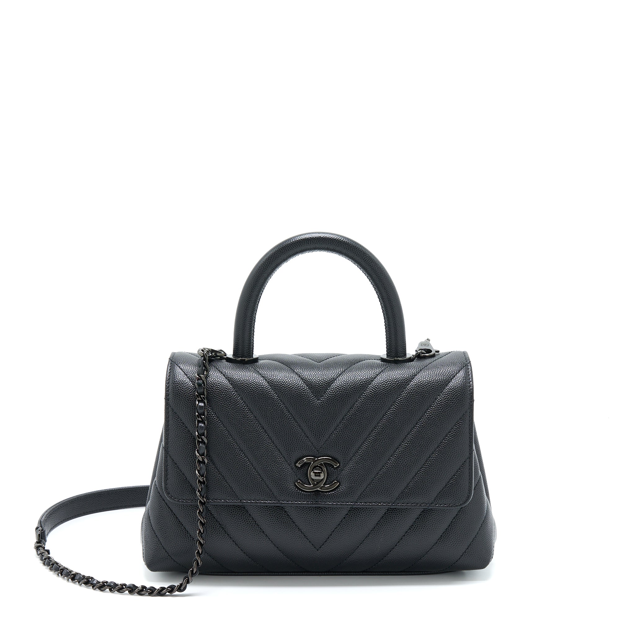 Chanel Small Coco Handle Chevron Caviar So Black