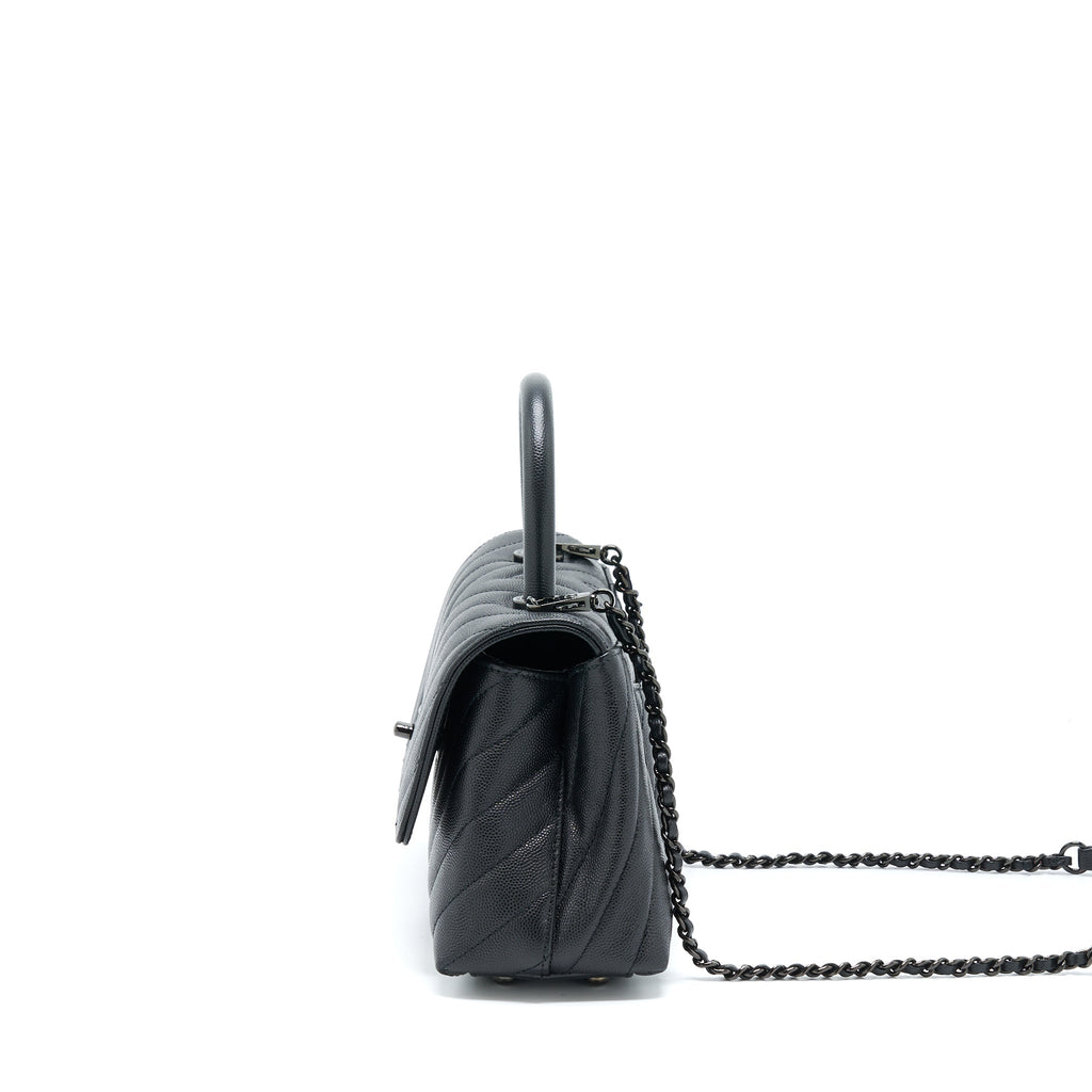 Chanel Small Coco Handle Chevron Caviar So Black