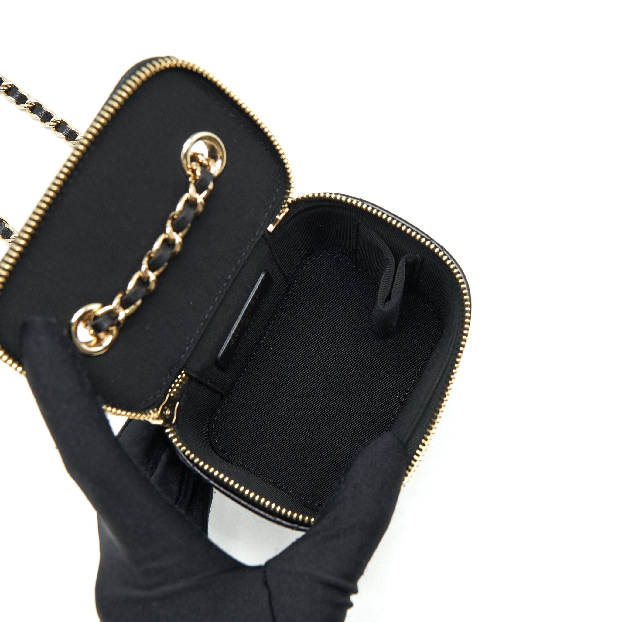 Chanel Mini Vanity With Camellia Chain Lambskin Black L