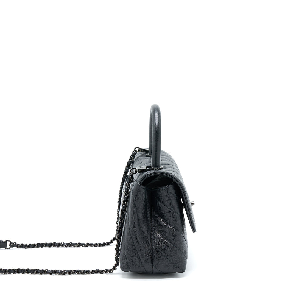 Chanel Small Coco Handle Chevron Caviar So Black