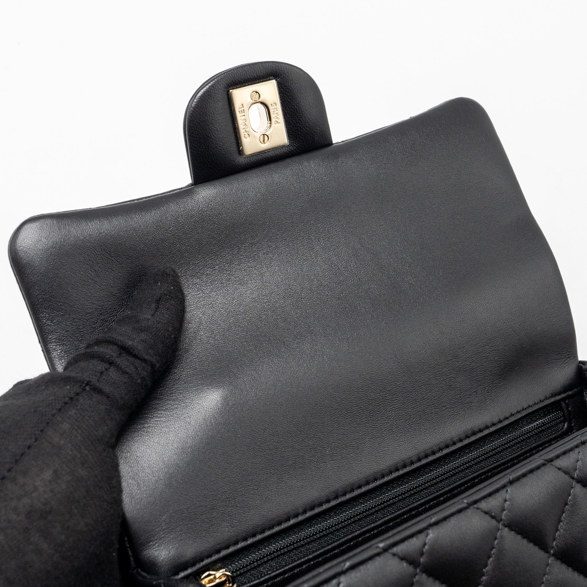 Chanel Top Handle Mini Rectangular Flap Bag Lambskin Black L (Microchip)