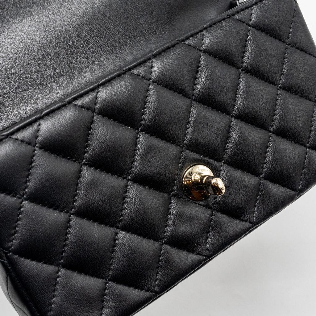 Chanel Top Handle Mini Rectangular Flap Bag Lambskin Black L (Microchip)
