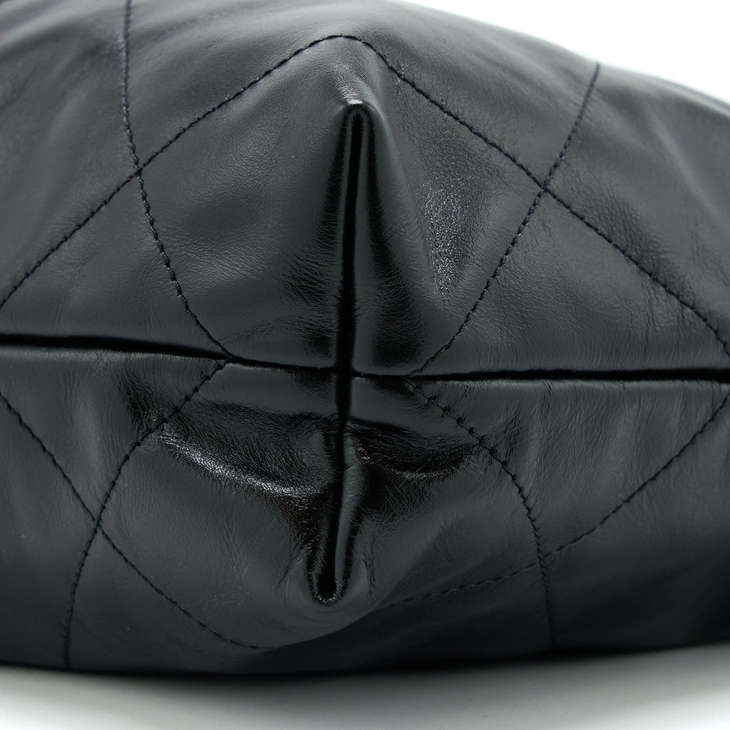 Chanel Small 22 Bag Gold Letter Shiny Calfskin Black  (Microchip)