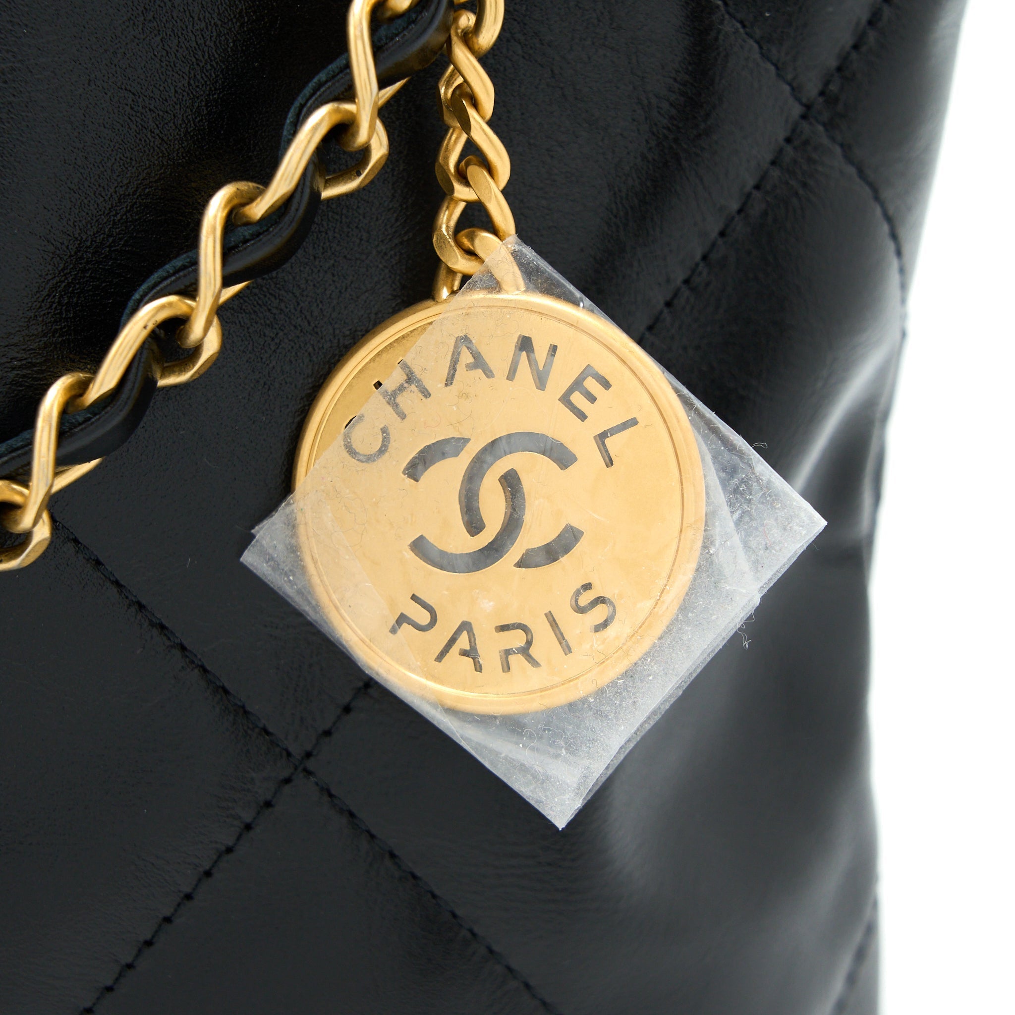 Chanel Small 22 Bag Gold Letter Shiny Calfskin Black  (Microchip)