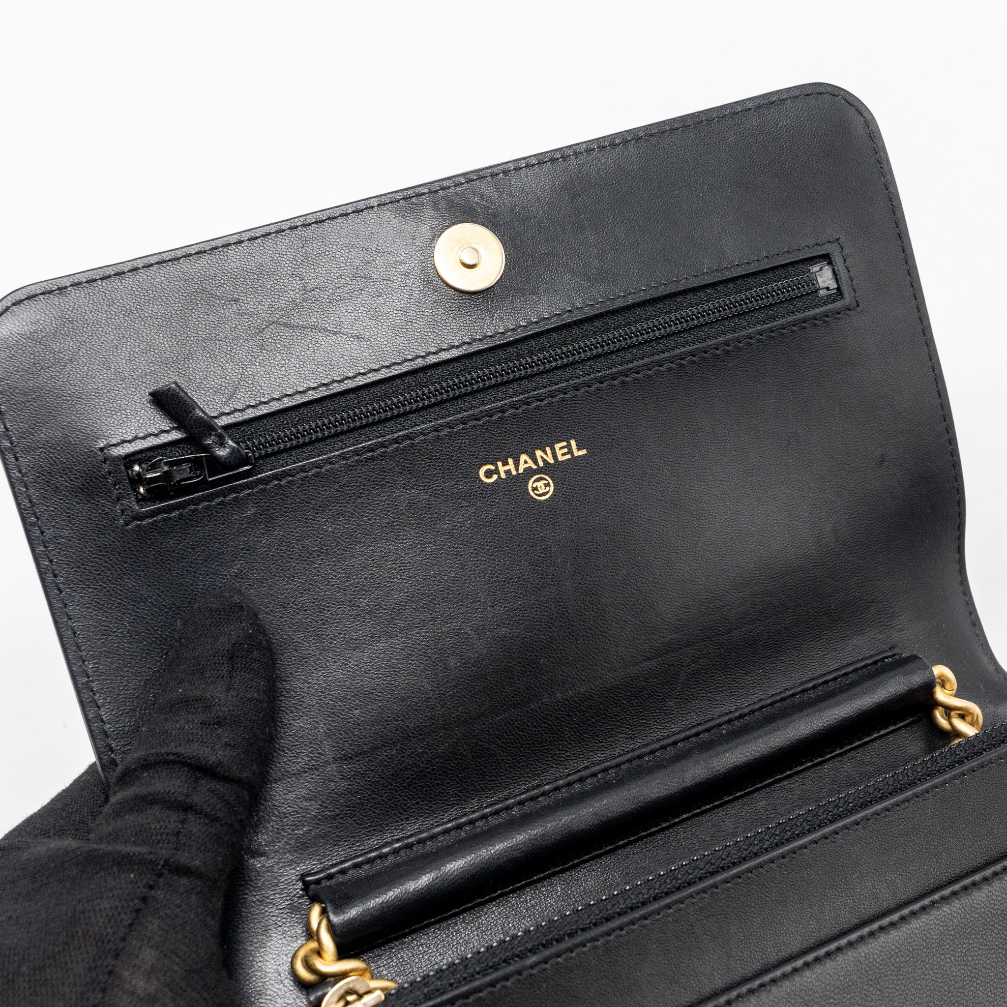 CHANEL Boy Wallet On Chain Lambskin Black Brushed