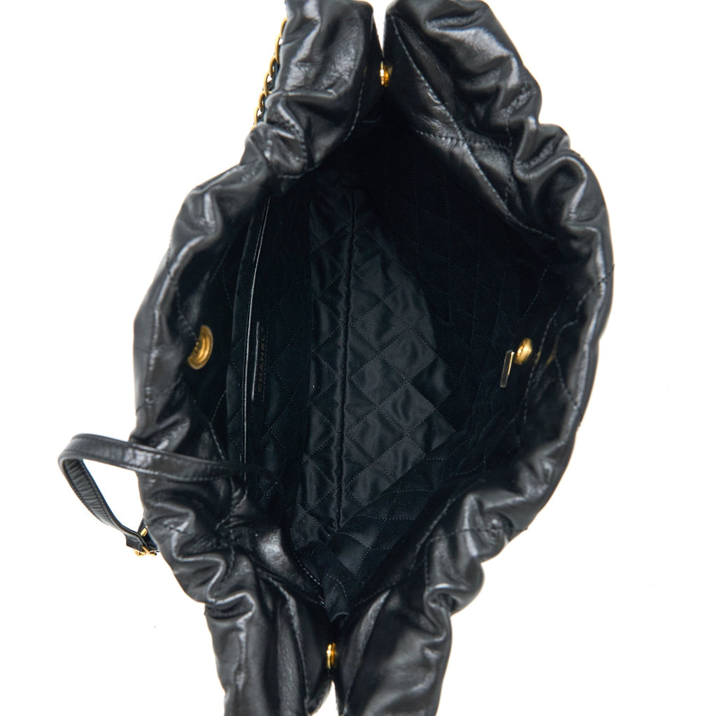 Chanel Small 22 Bag Gold Letter Shiny Calfskin Black  (Microchip)