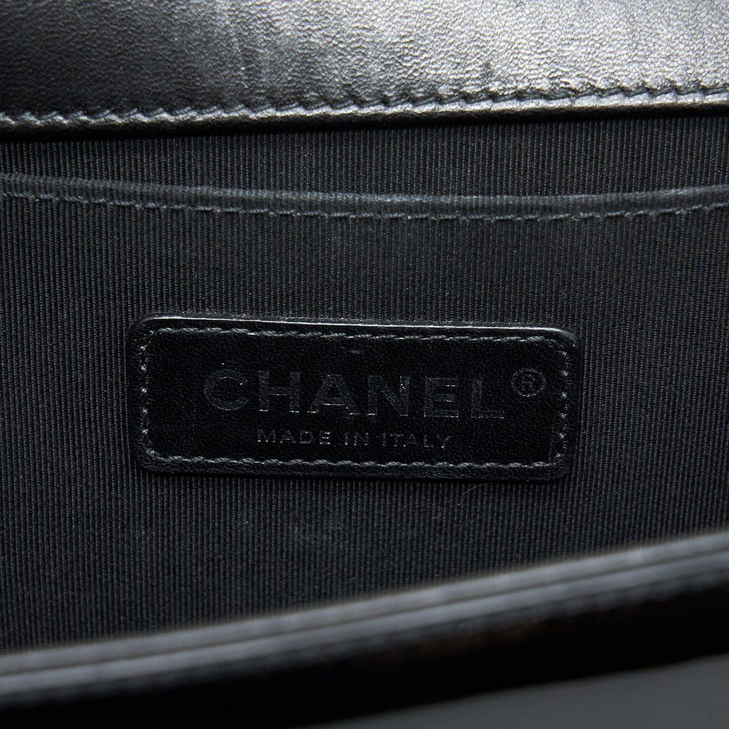 Chanel Medium Boy Bag Chevron Limited Patent Black