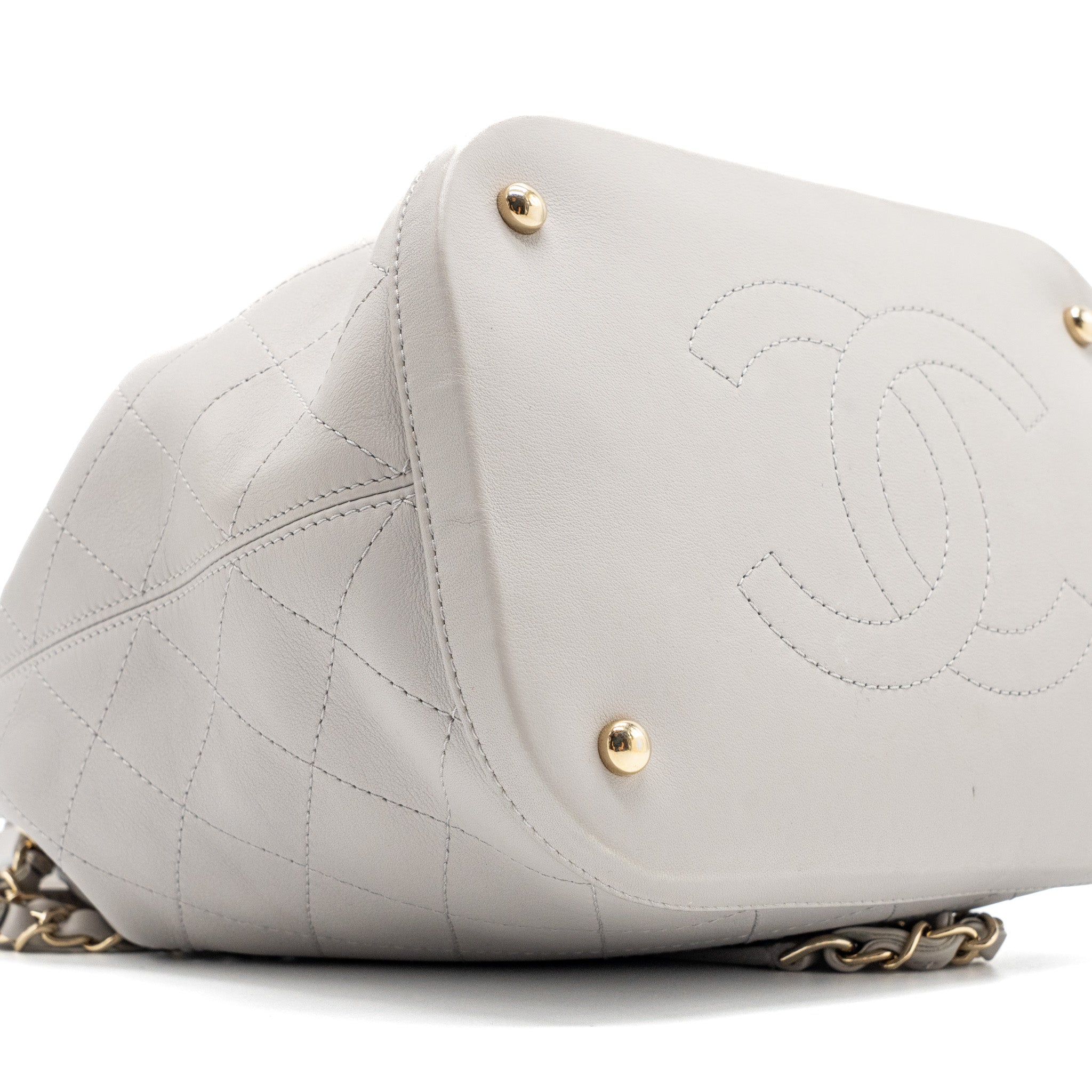 Chanel quilted bucket bag lambskin grey L