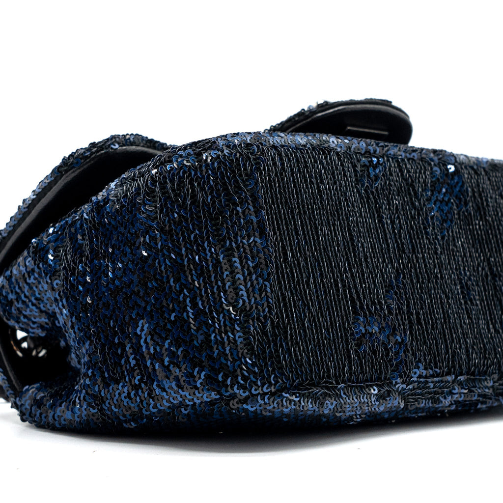 Chanel super mini flap bag sequin dark blue / black