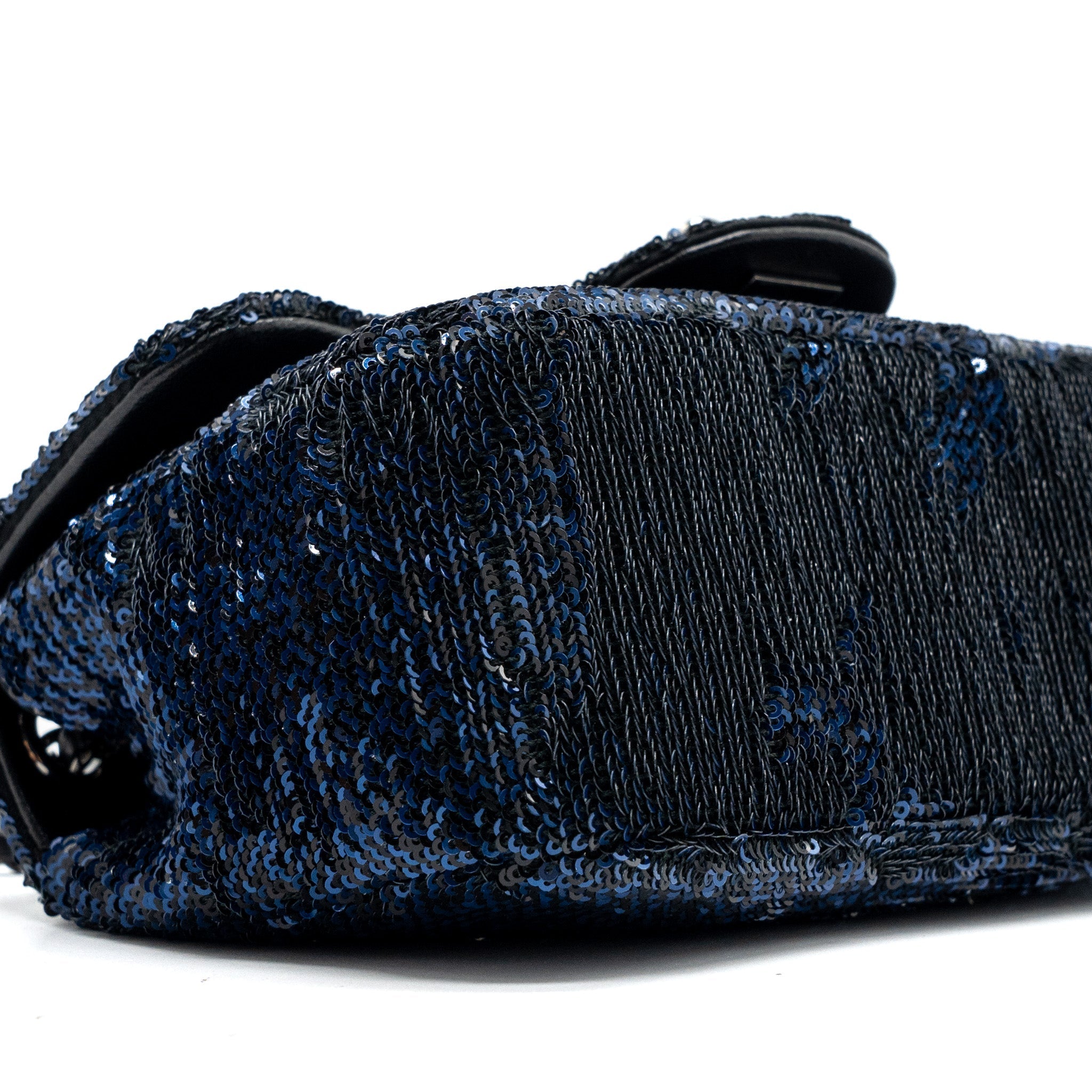 Chanel super mini flap bag sequin dark blue / black
