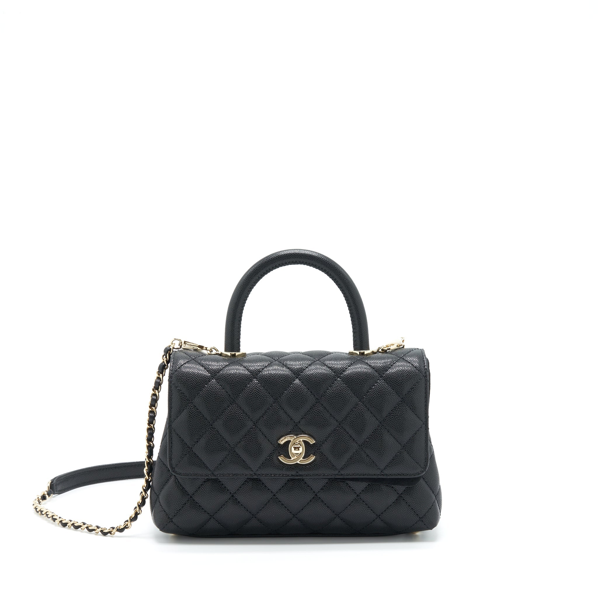 Chanel 22P Small Coco Handle Caviar Black L