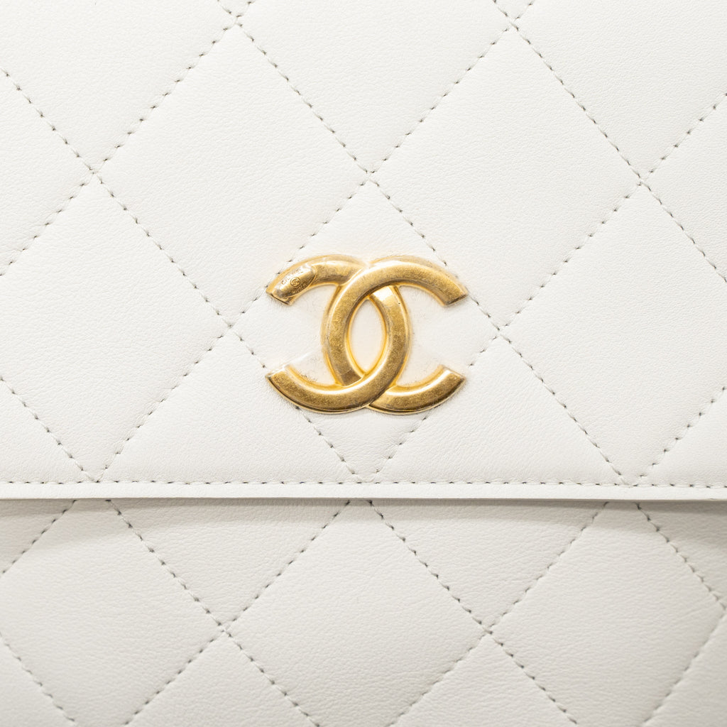 Chanel Crossbody Square Flap Bag Lambskin White Brushed