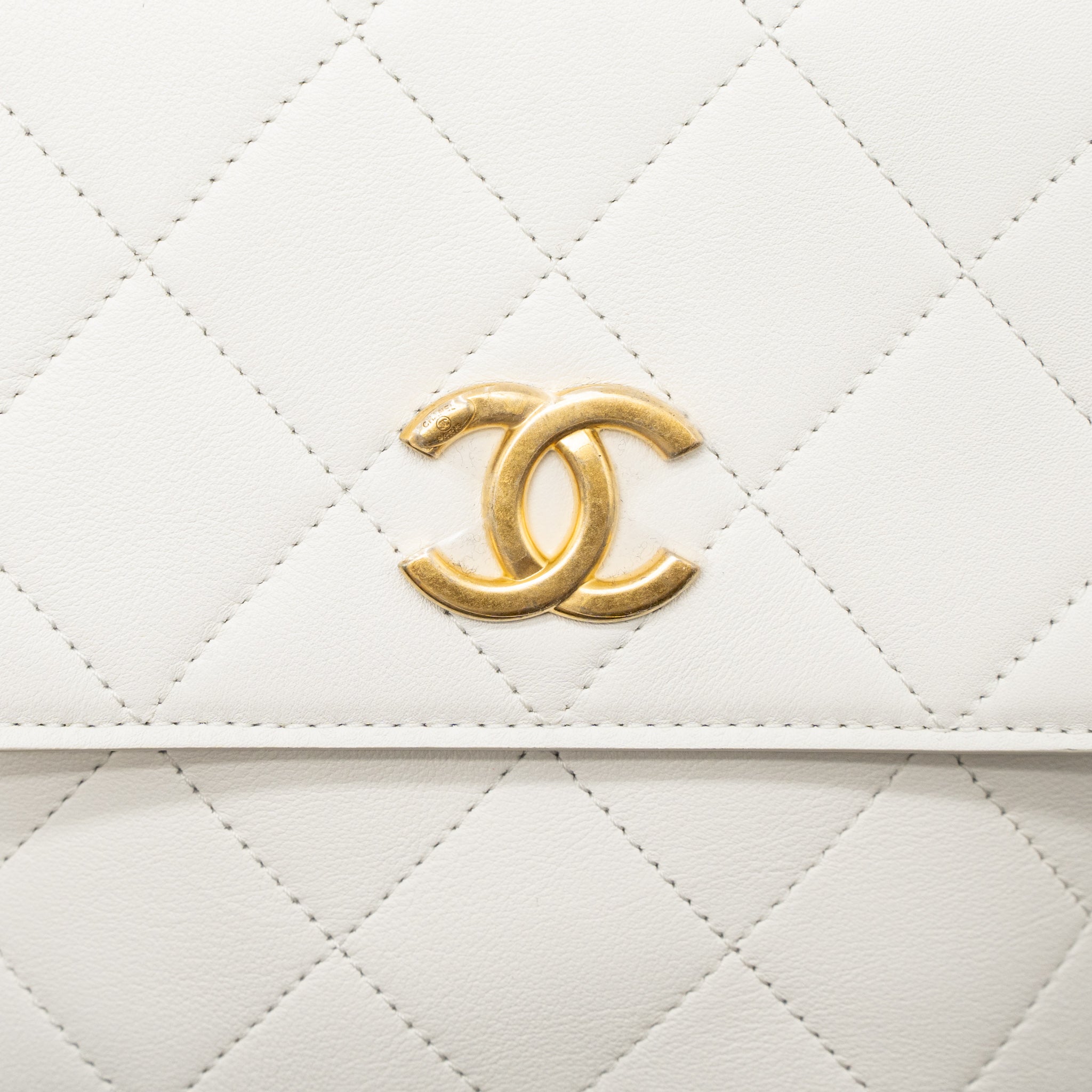 Chanel Crossbody Square Flap Bag Lambskin White Brushed