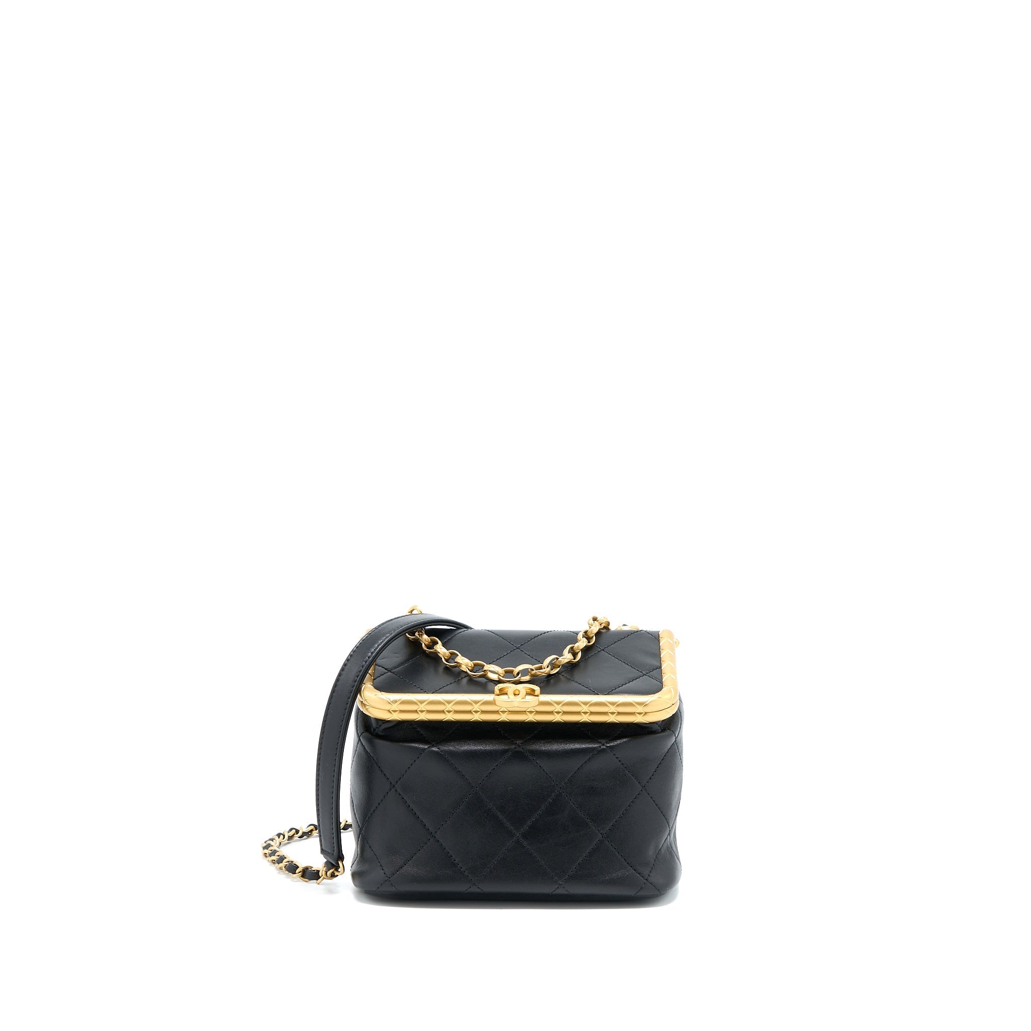 Chanel Kiss Lock Clasp Bag Lambskin Black Brushed