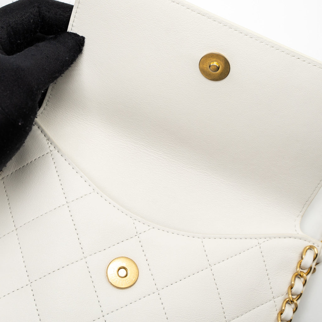 Chanel Crossbody Square Flap Bag Lambskin White Brushed