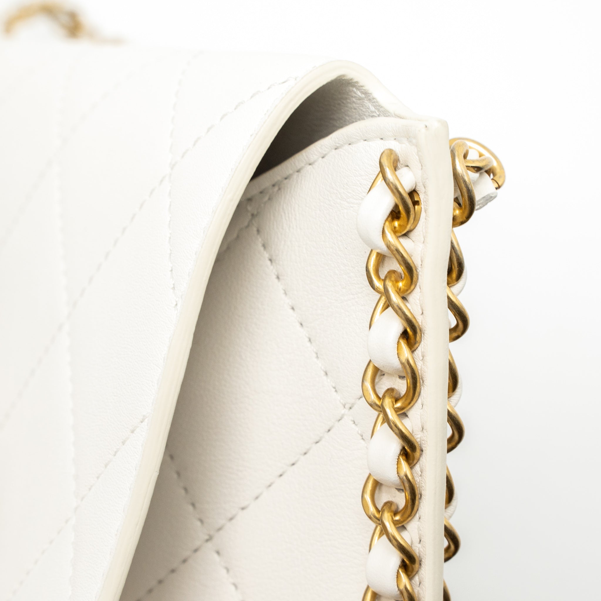 Chanel Crossbody Square Flap Bag Lambskin White Brushed