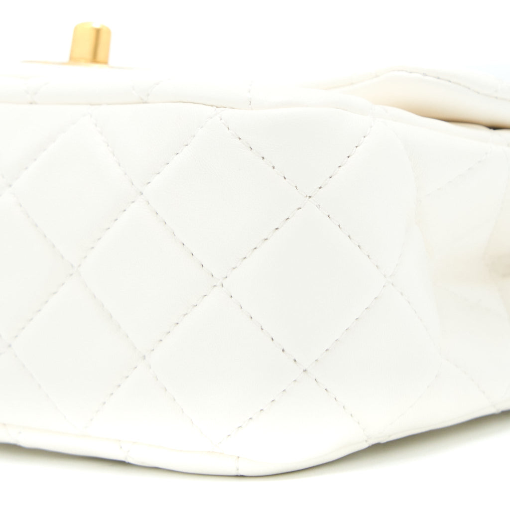 Chanel Pearl Crush Mini Square Lambskin White Brushed  (Microchip)