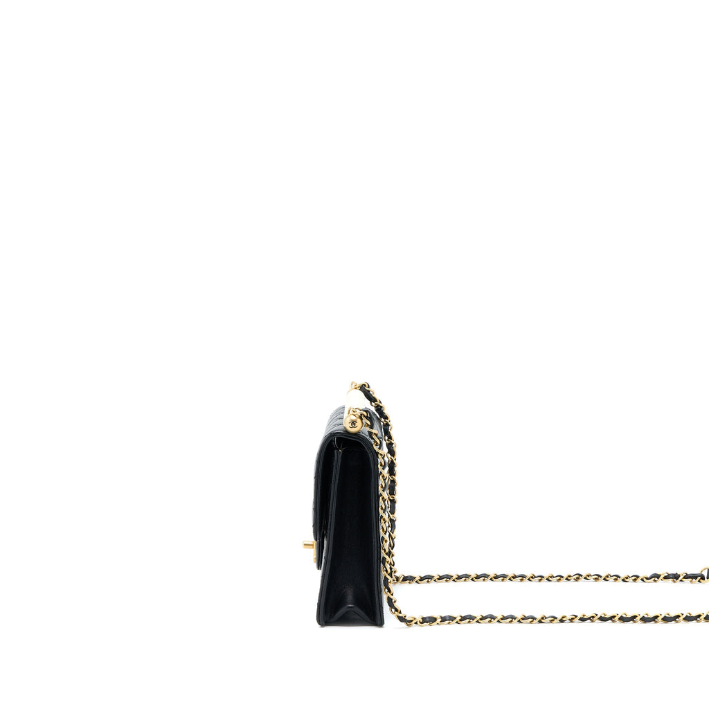 Chanel Vertical Pearl Flap Bag Goatskin Black
