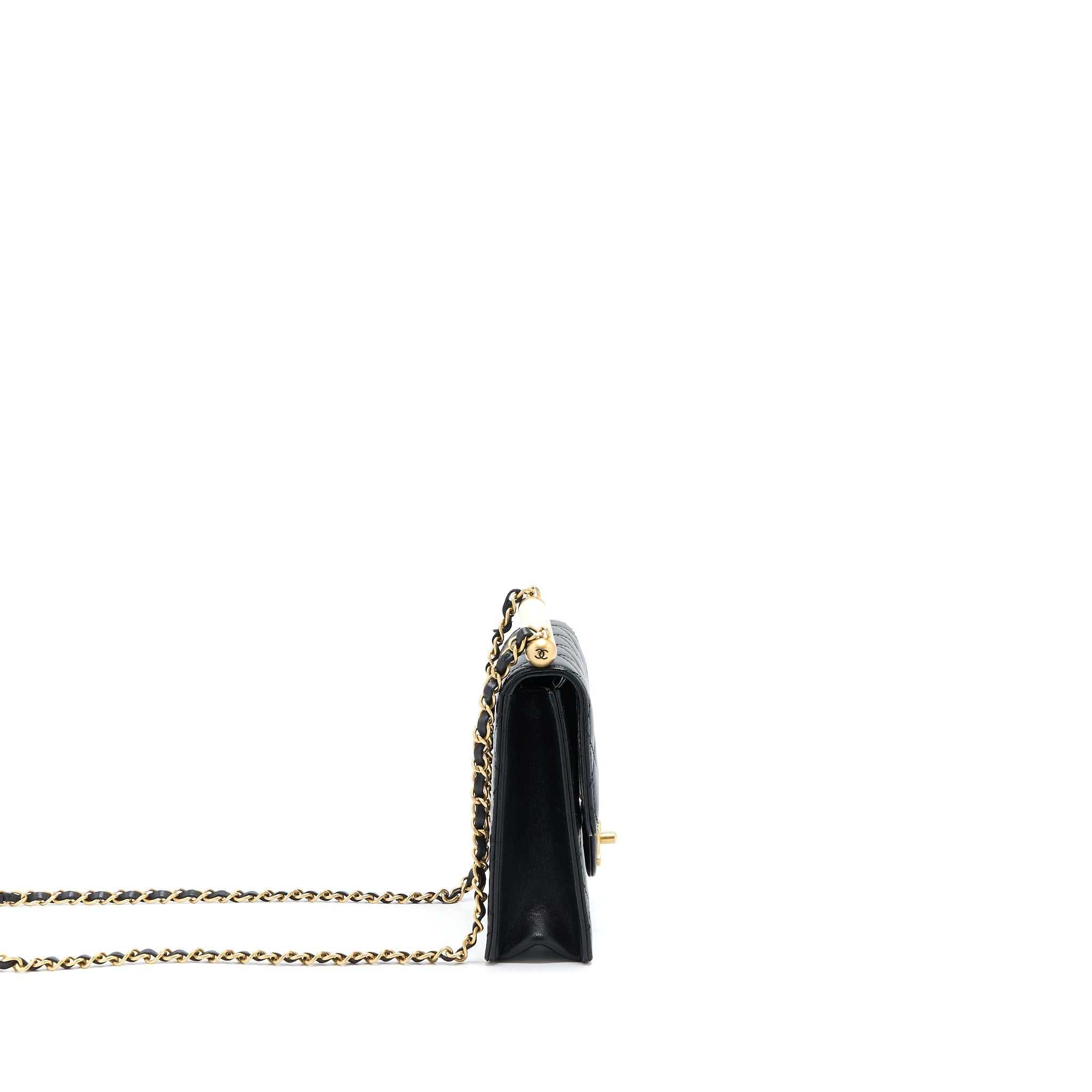 Chanel Vertical Pearl Flap Bag Goatskin Black