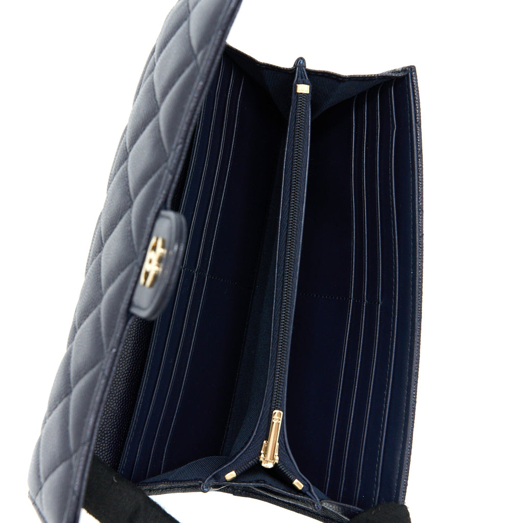 Chanel Classic Flap Long Wallet Caviar Dark Blue L