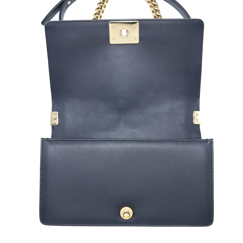 Chanel Medium Boy Bag Calfskin Navy L